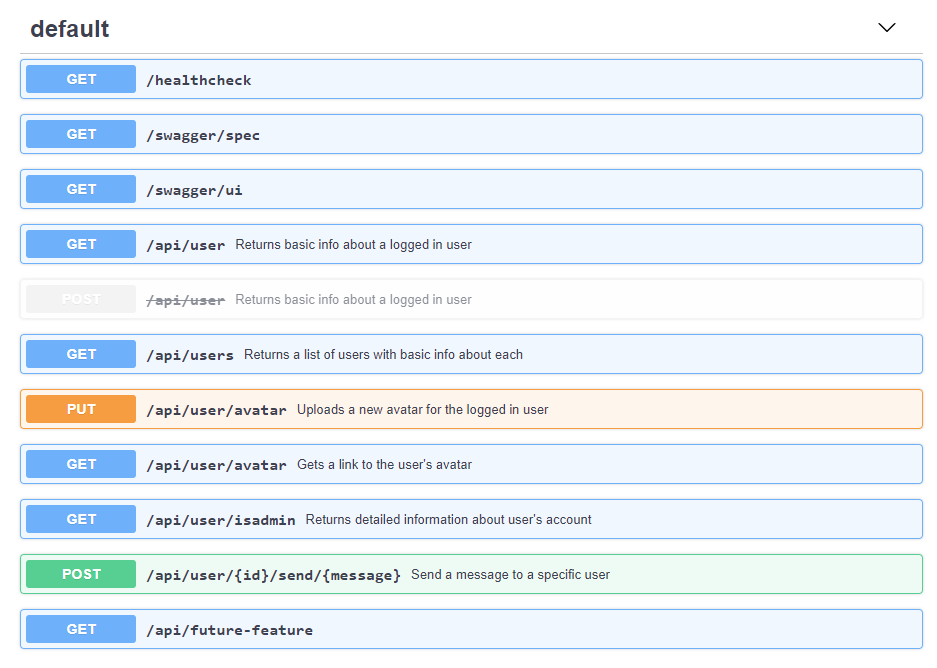 Swagger UI endpoints
